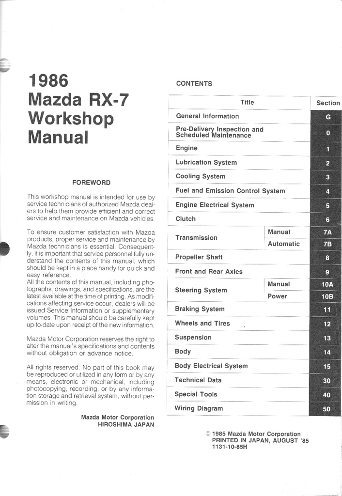 1986 Mazda RX-7 Workshop Shop Service Repair Manual w/Wiring Diagrams