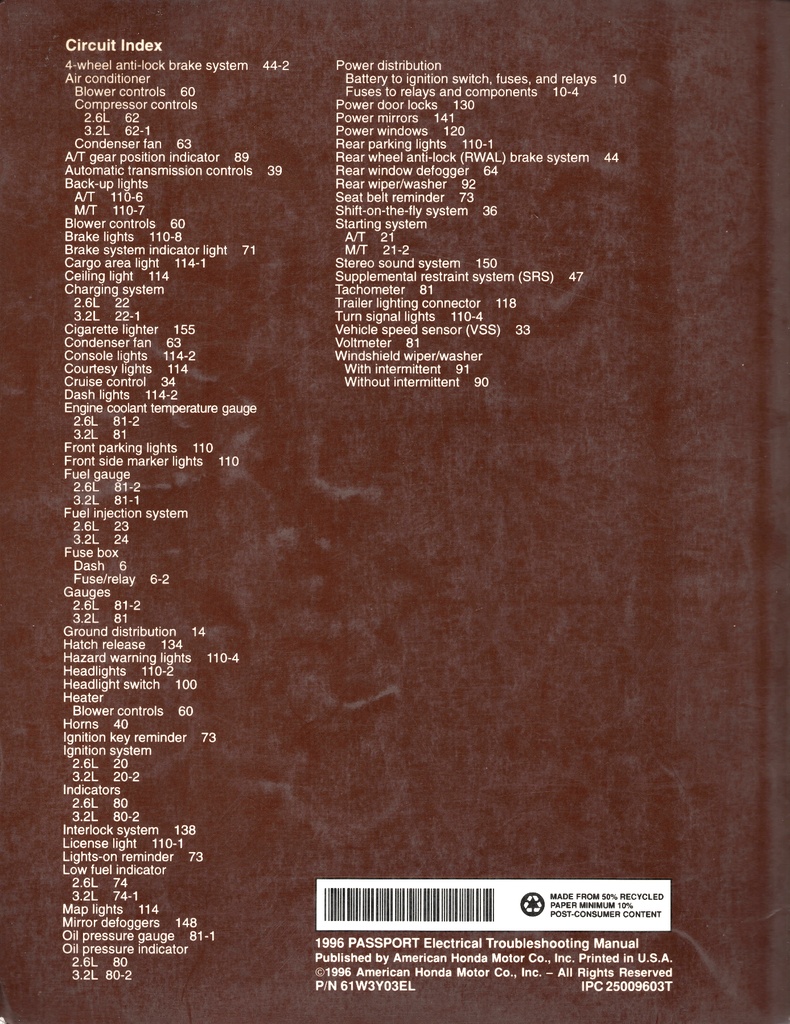 1996 Honda Passport Electrical Troubleshooting Manual ETM