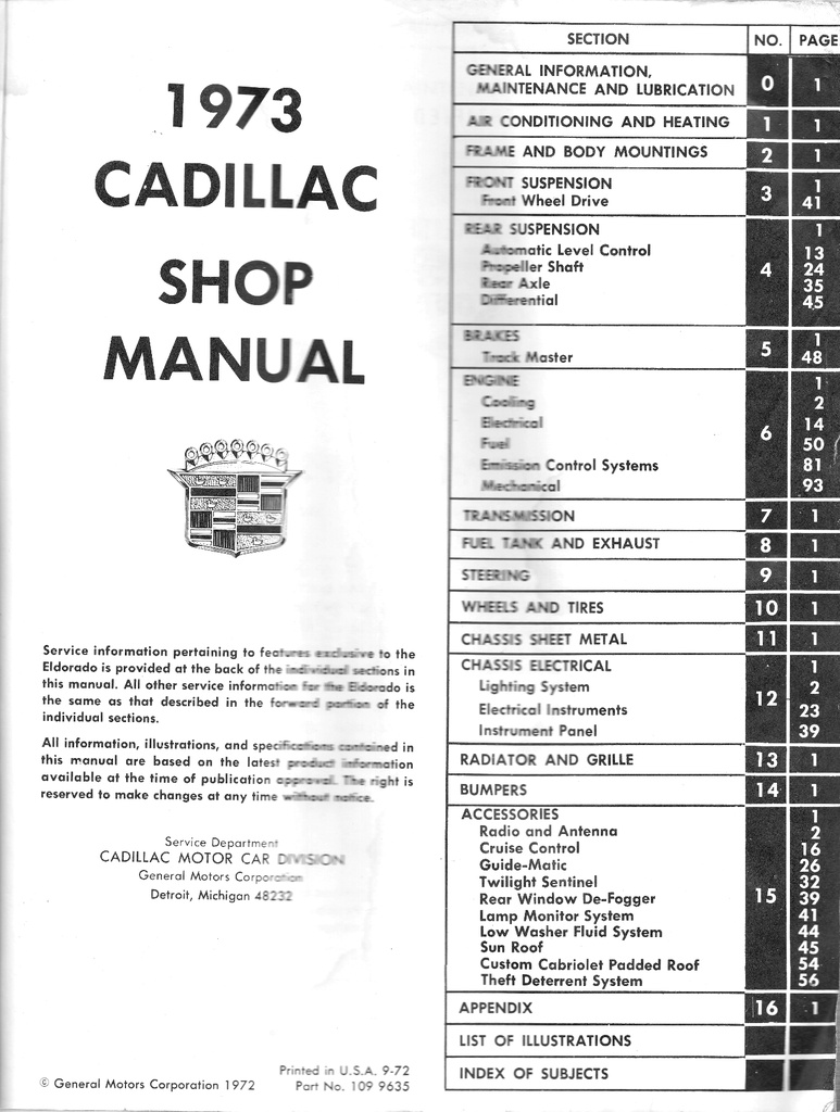 1973 Cadillac Shop Service Repair Manual