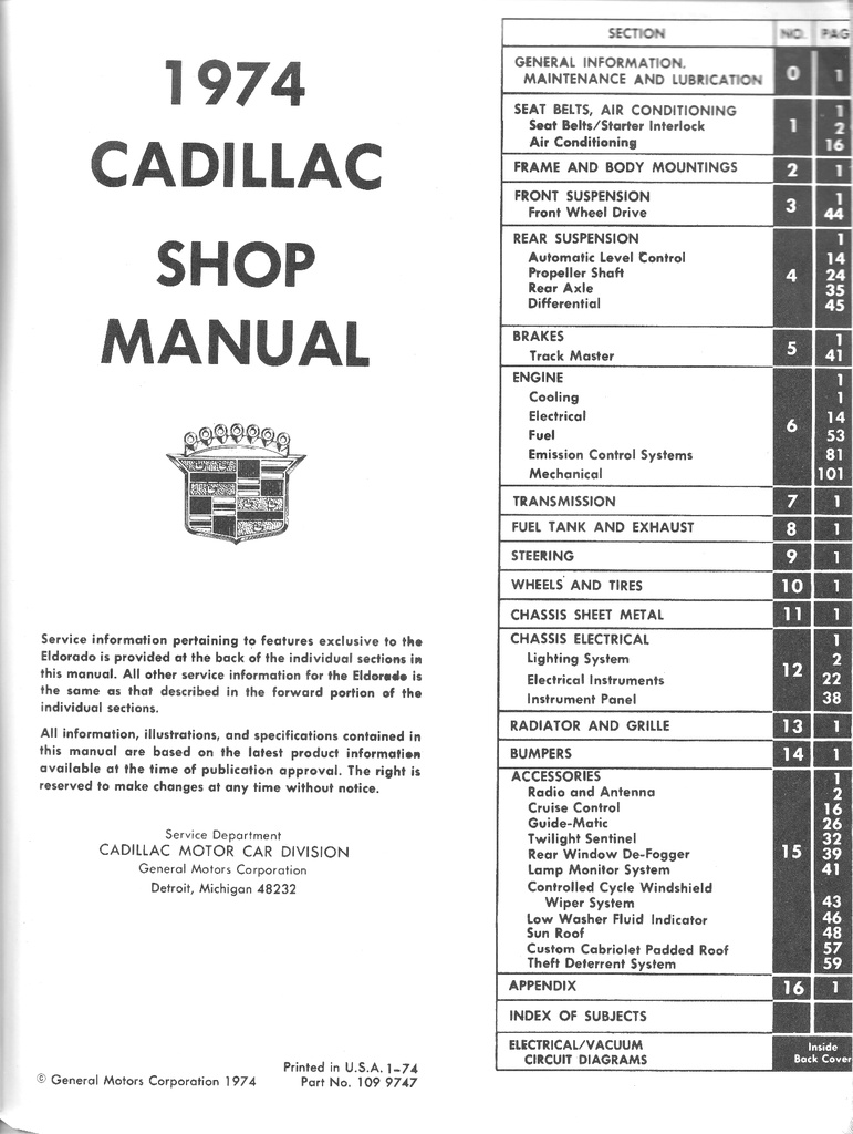 1974 Cadillac Shop Service Repair Manual
