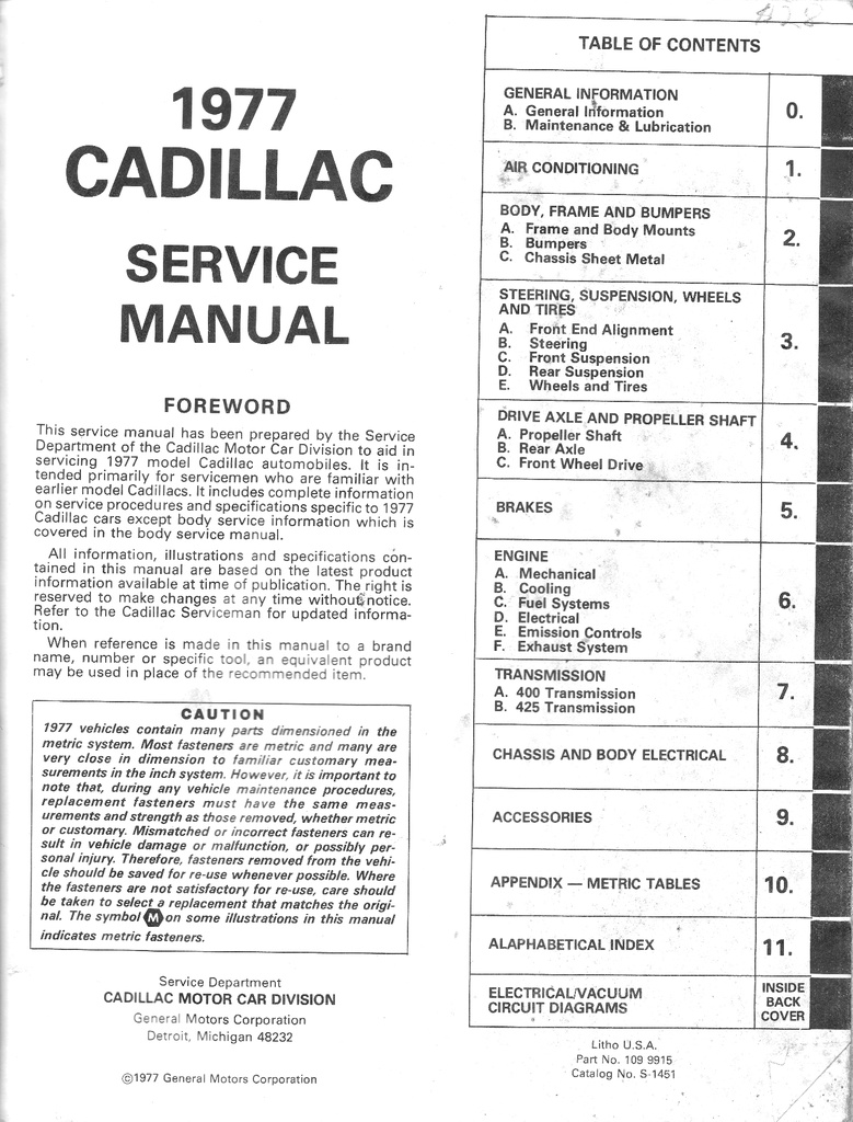 1977 Cadillac Shop Service Repair Manual