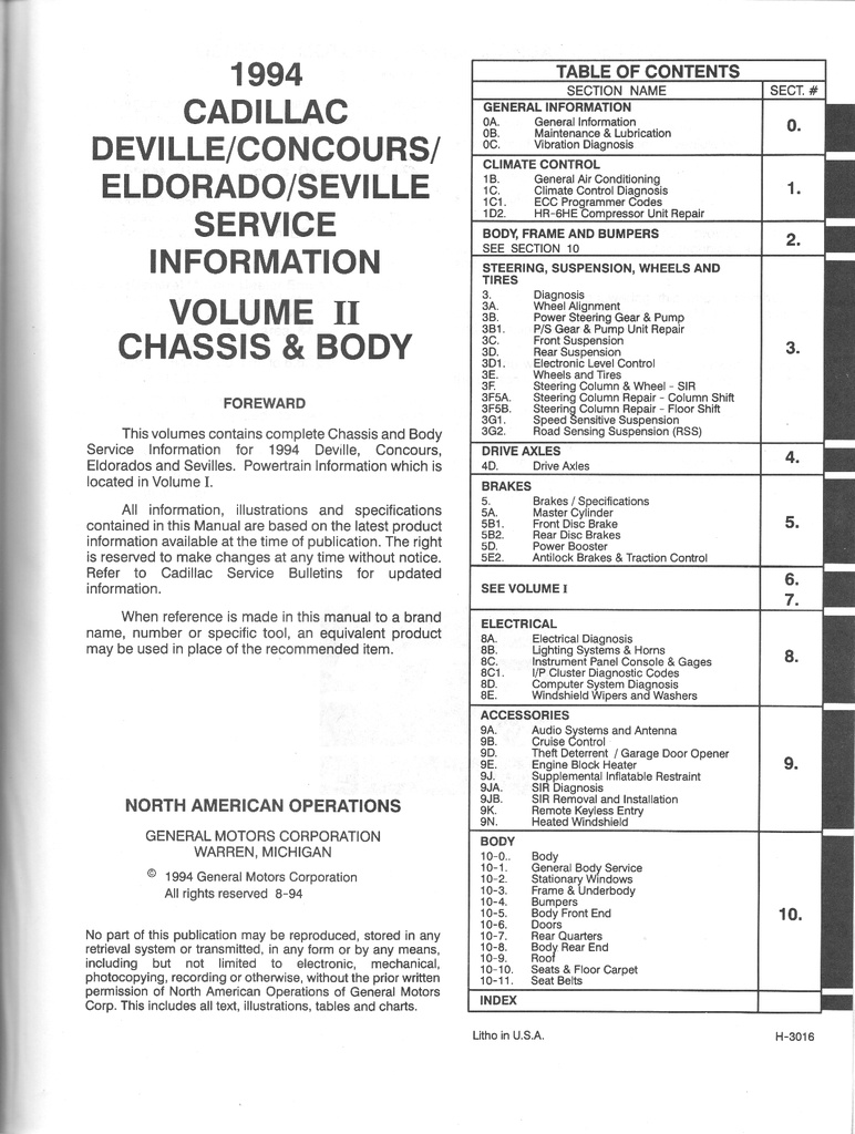 1994 Cadillac Eldorado/Seville Shop Service Repair Manual 2 Vol Set
