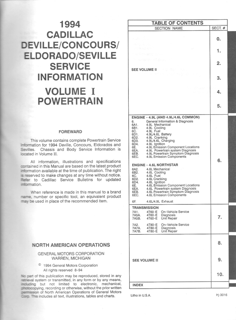 1994 Cadillac Eldorado/Seville Shop Service Repair Manual 2 Vol Set