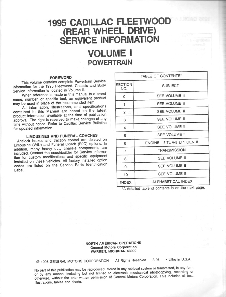 1995 Cadillac Fleetwood OEM Shop Service Repair Manual 2 Vol Set
