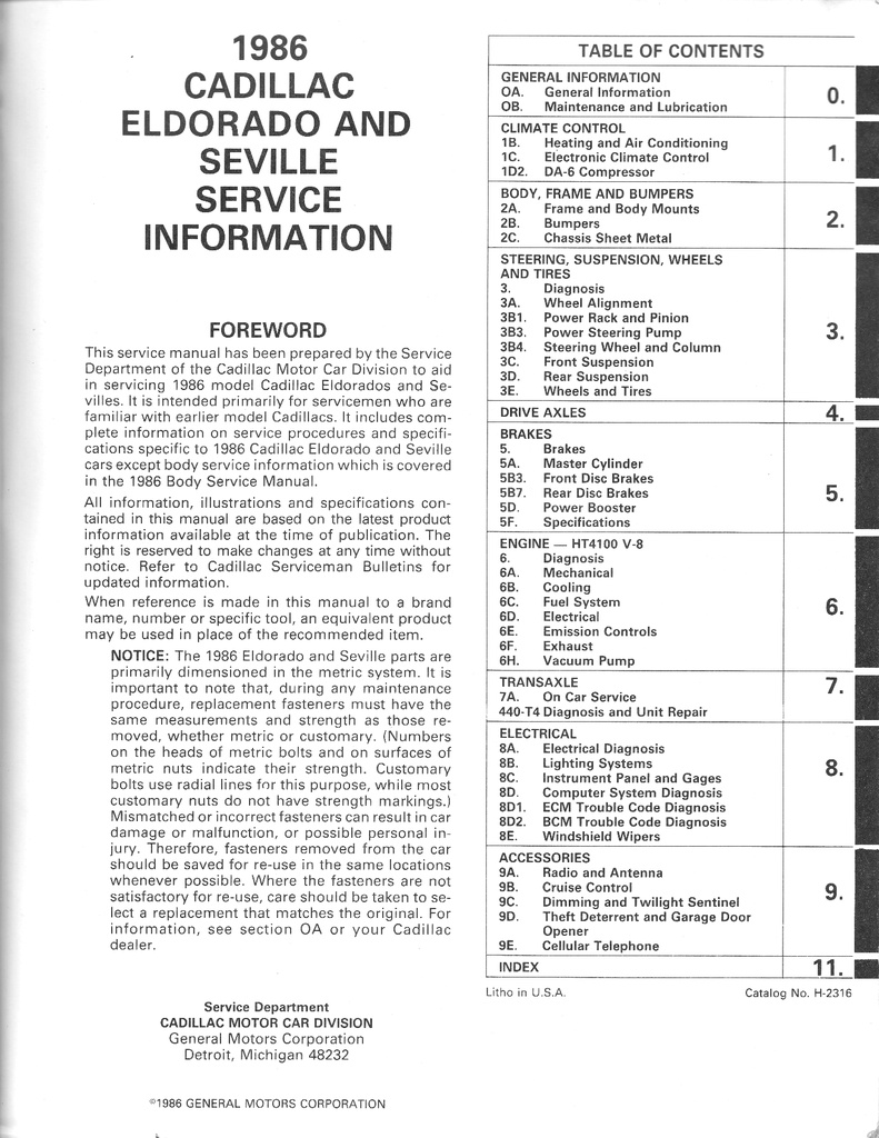 1986 Cadillac Eldorado/Seville Shop Service Repair Manual