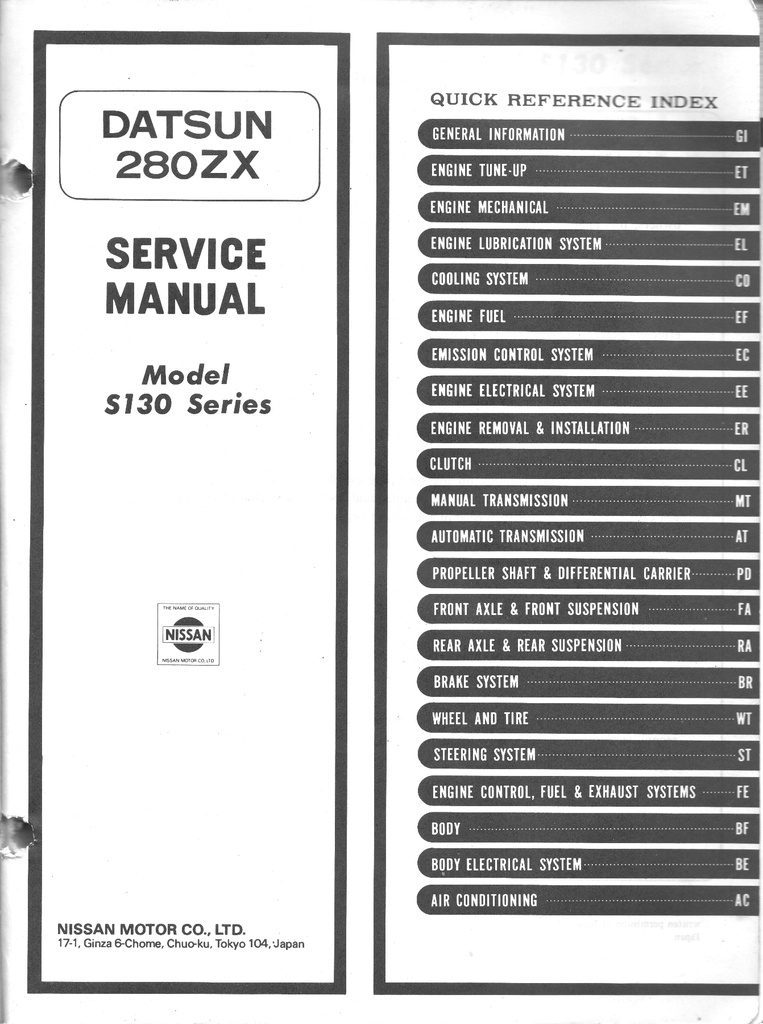 1979 Datsun/Nissan 280Z Shop Repair Service Manual