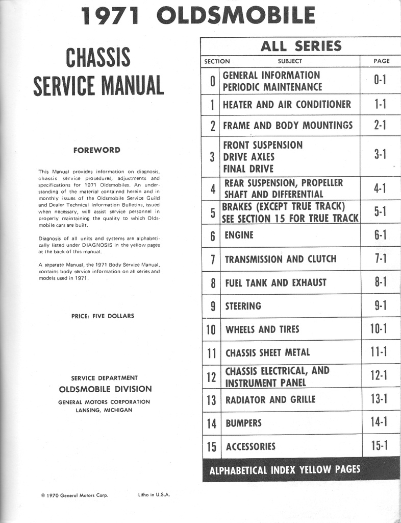 1971 Oldsmobile Full Line Factory OEM Chassis Shop Service Repair Manual
