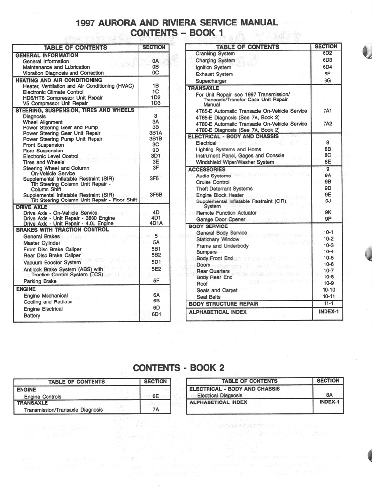 1997 Oldsmobile Aurora Buick Riviera G Platform OEM Shop Service Repair Manual 2 Vol Set