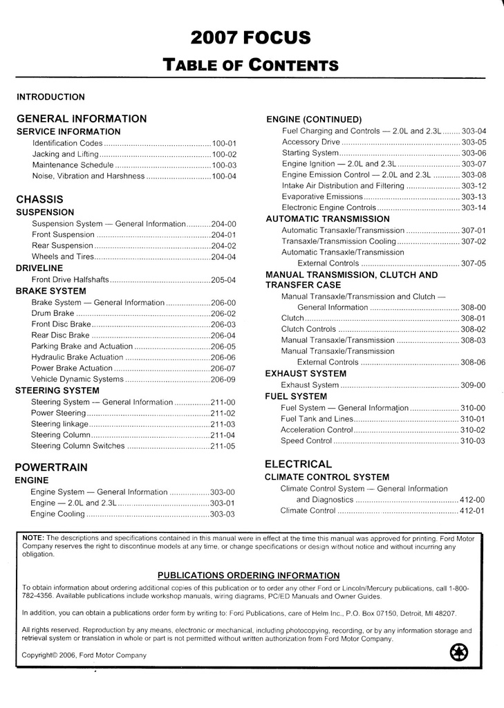 2007 Ford Focus Original OEM Factory Shop Service Repair Workshop Manual