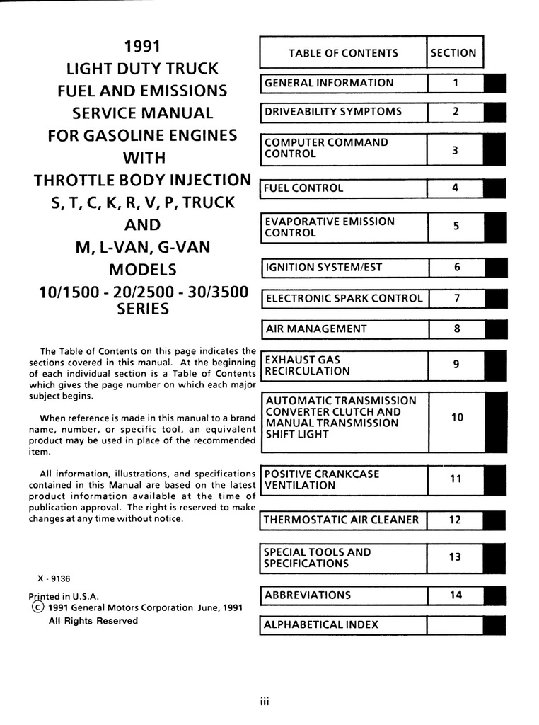 1991 GMC Light Duty Truck Fuel and Emissions Service Manual (Gas Engines)