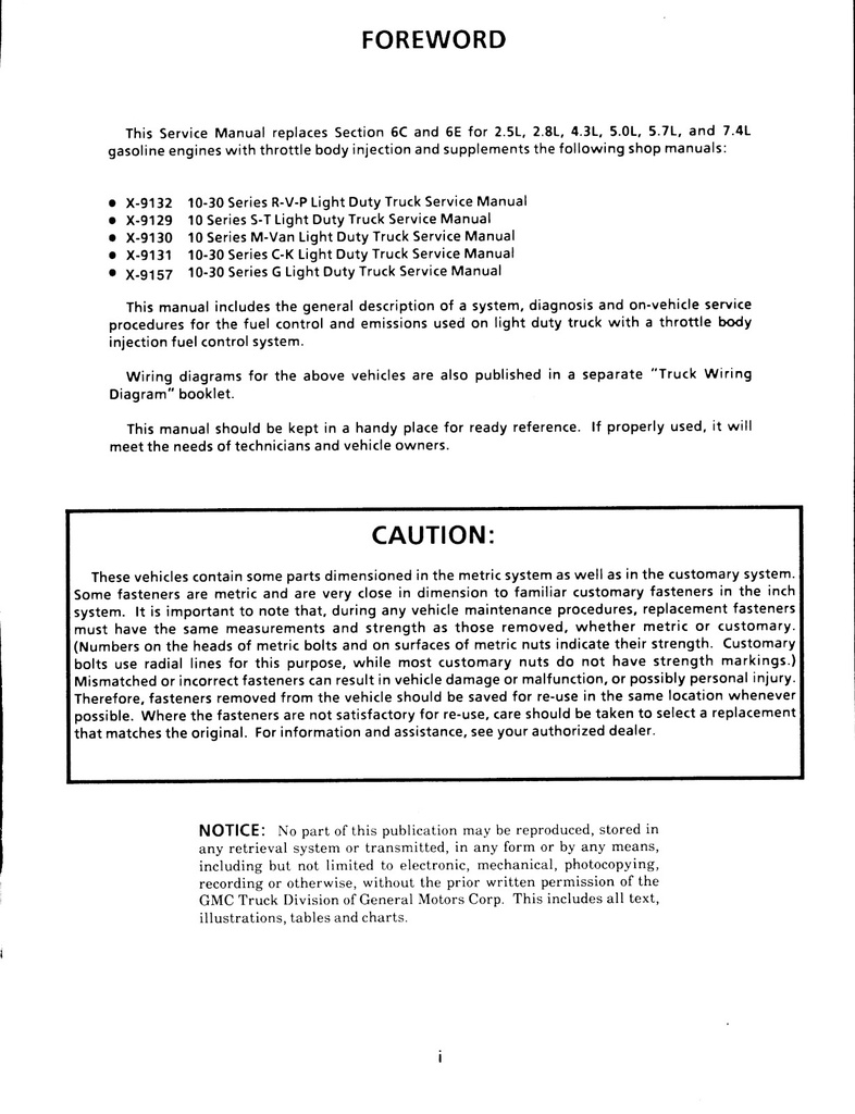 1991 GMC Light Duty Truck Fuel and Emissions Service Manual (Gas Engines)