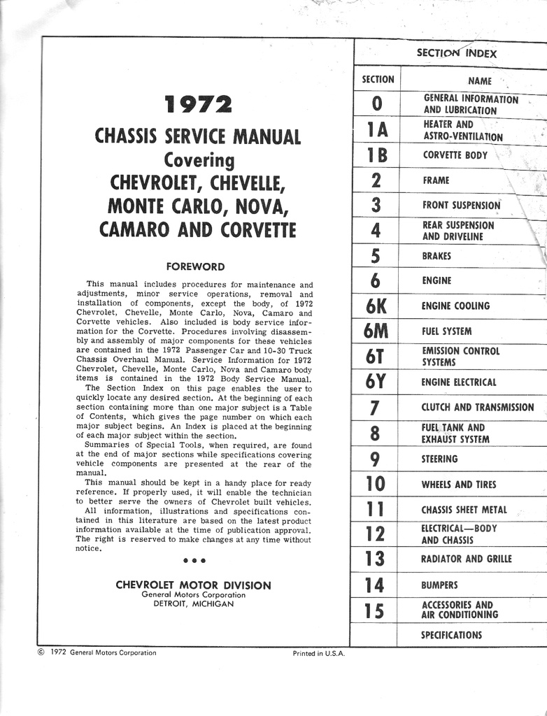 1972 Chevrolet Passenger Car Chassis Repair Maintenance Shop Service Manual