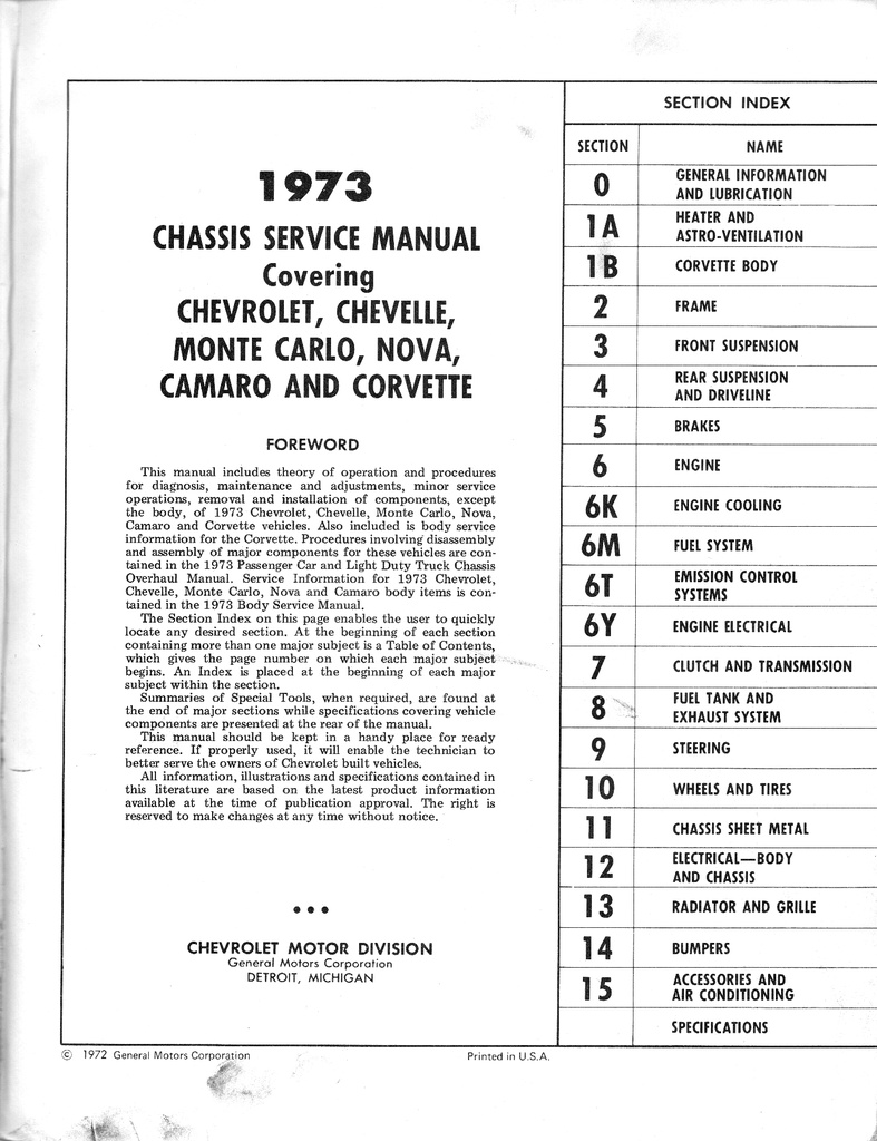 1973 Chevrolet Passenger Car Chassis Repair Maintenance Shop Service Manual