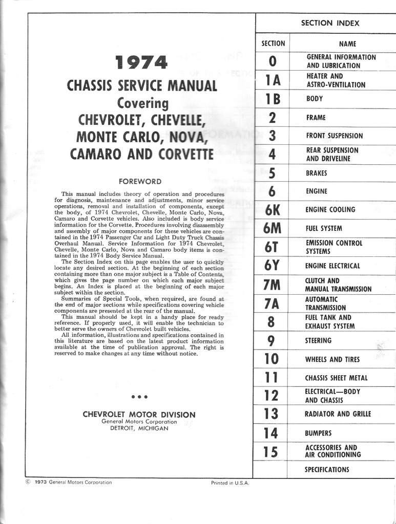 1974 Chevrolet Passenger Car Chassis Repair Maintenance Shop Service Manual