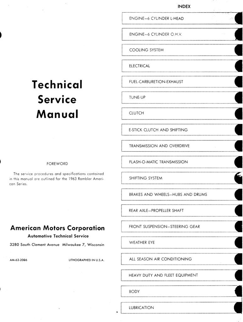 1963 AMC Rambler American Shop Repair Maintenance Technical Service Manual
