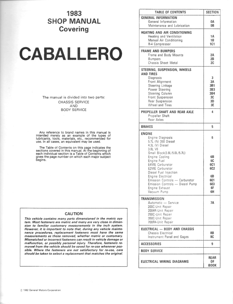 1983 GMC Caballero Repair Maintenance Shop Service Manual (El Camino)