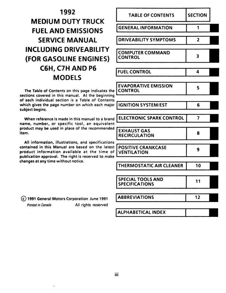 1992 GMC/Chevrolet TopKick/Kodiak C6H C7H P6 Medium Truck Fuel & Emissions Service Manual