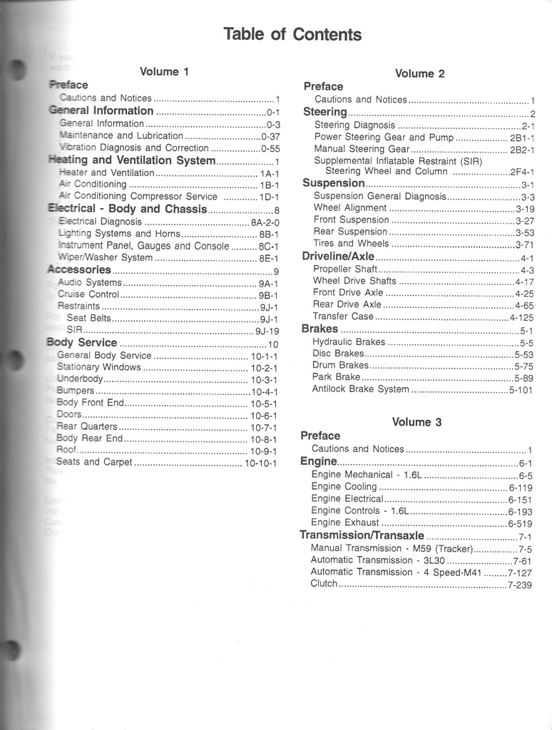 1998 Chevrolet Geo Tracker Shop Maintenance Repair Service Manual 3 Vol Set
