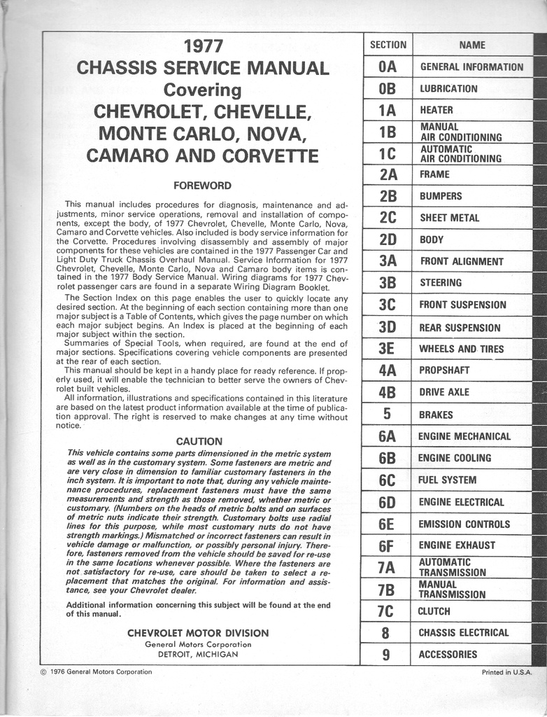 1977 GMC Sprint Chevrolet El Camino Repair Maintenance Shop Service Manual