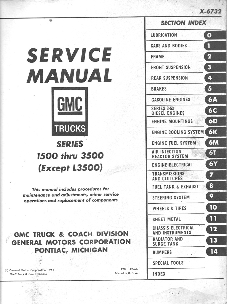 1967 GMC C/K G P Light-Duty Truck Shop Maintenance Repair Service Manual Series 1500-3500 (Pickup Trucks, Suburban, G Van, P Van)