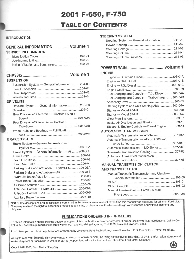 2001 Ford F-650 and F-750 Medium Truck Original OEM Factory Shop Service Repair Workshop Manual
