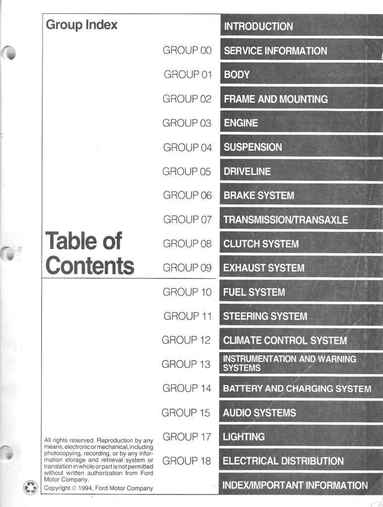 1995 Lincoln Town Car, Ford Crown Victoria, Mercury Grand Marquis Original OEM Factory Shop Repair Service Manual