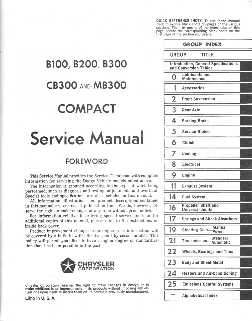 1973 Dodge/Plymouth B-100, B-200, B-300 CB-300 MB-300 Compact Full-Sized Van Shop Maintenance Repair Service Manual