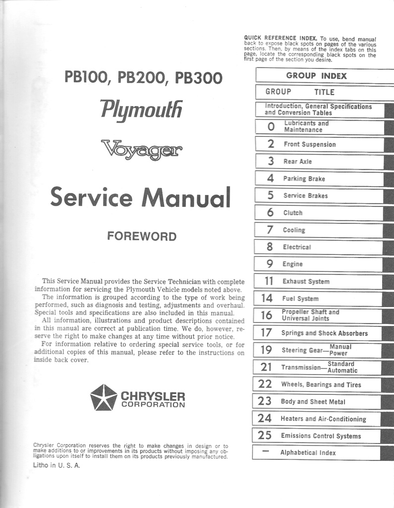 1974 Dodge/Plymouth B-100, B-200, B-300 Compact Full-Sized Van Shop Maintenance Repair Service Manual