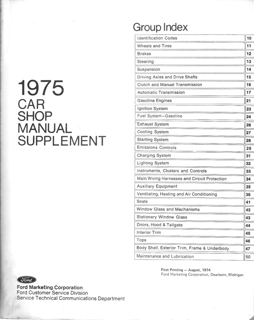 1975 Ford Car Factory Shop Repair Maintenance Service Manual Supplement to 1974 Shop Manual Set