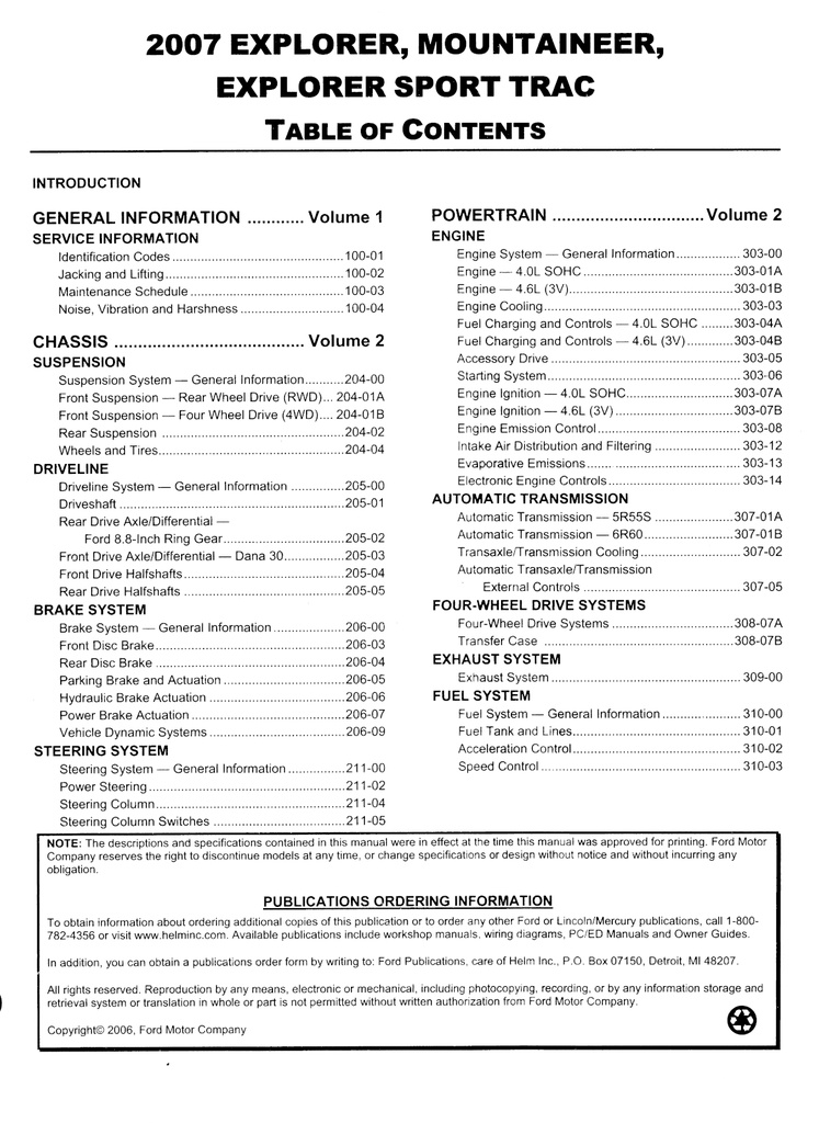 2007 Ford Explorer & Mercury Mountaineer Original OEM Factory Shop Service Workshop Manual 2 Vol Set