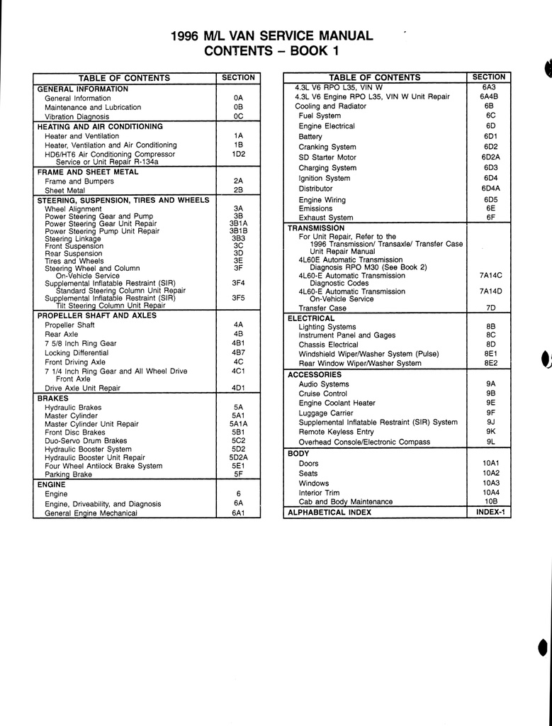 1996 Chevrolet/GMC Astro and Safari M/L Van Service Shop Manual+Tune Up/Electrical Set