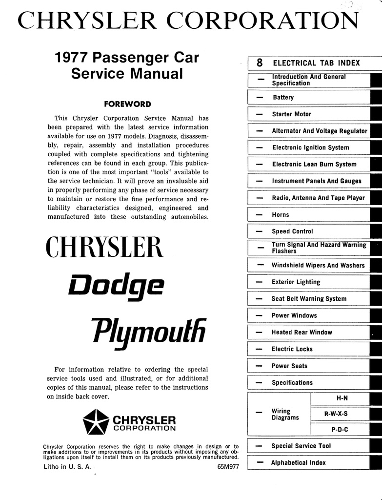 1977 Chrysler/Plymouth/Dodge Shop Repair Service Manual Set Charger SE/Volaré/Fury/Crestwood/New Yorker etc.