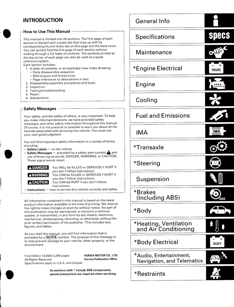 2005 Honda Accord Hybrid OEM Factory Shop Repair Service Manual