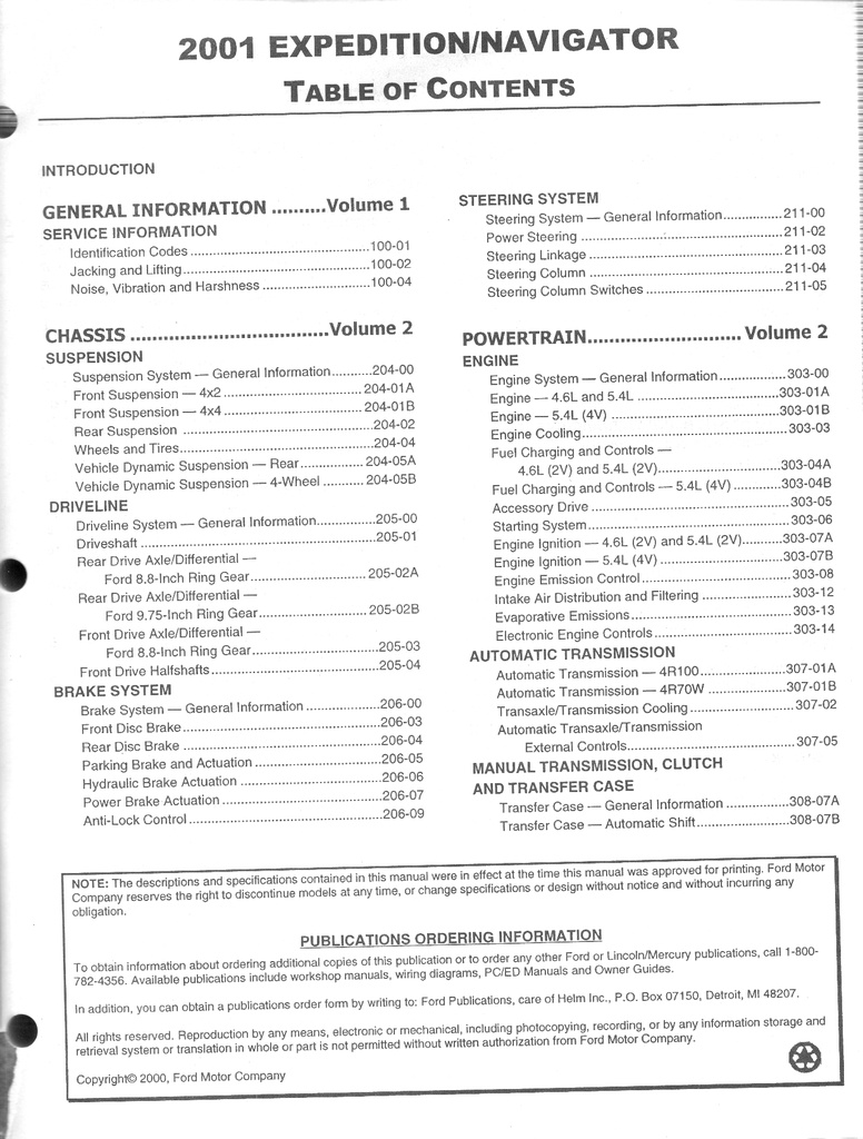 2001 Ford Expedition and Lincoln Navigator OEM Factory Shop Repair Service Workshop Manual Complete 2 Vol. Set