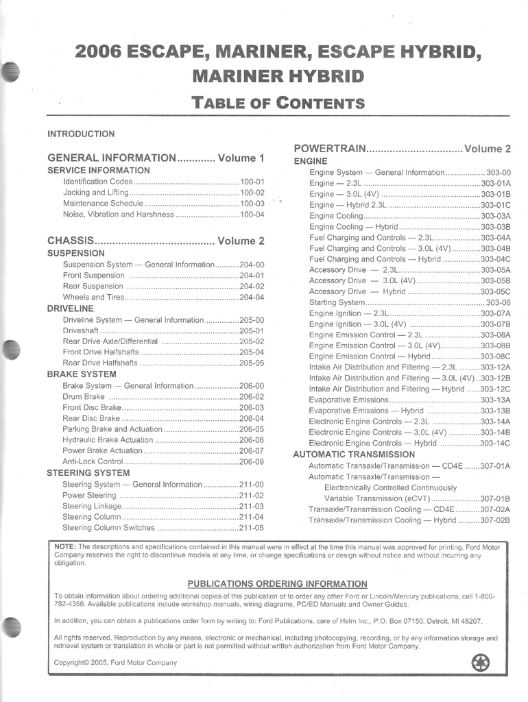 2006 Ford Escape, Escape Hybrid and Mercury Mariner, Mariner Hybrid Original OEM Factory Shop Service Workshop Manual Set