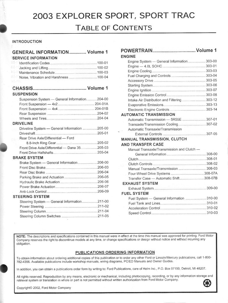 2003 Ford Explorer Sport Trac & Explorer Sport Original OEM Factory Shop Service Workshop Manual