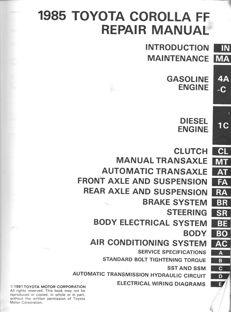 1985 Toyota Corolla FF OEM Shop Service Repair Manual