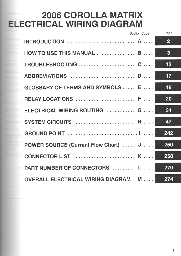 2006 Toyota Corolla Matrix OEM Shop Service Repair Electrical Wiring Diagram Manual