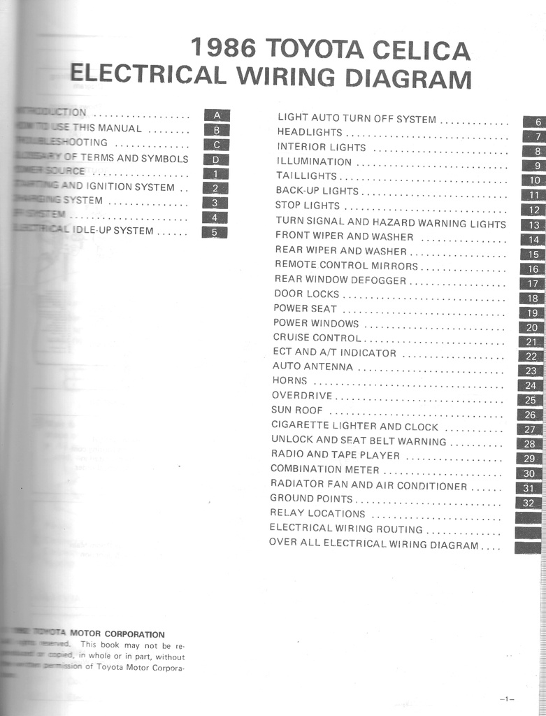1986 Toyota Celica OEM Shop Service Repair Electrical Wiring Diagram Manual