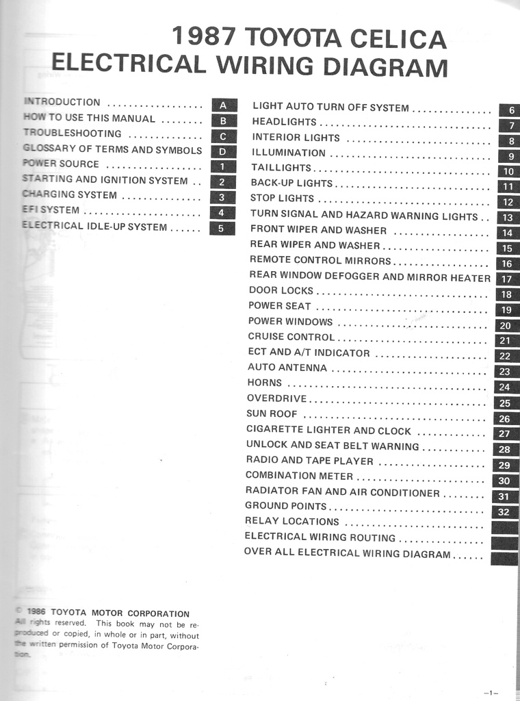 1987 Toyota Celica OEM Shop Service Repair Electrical Wiring Diagram Manual