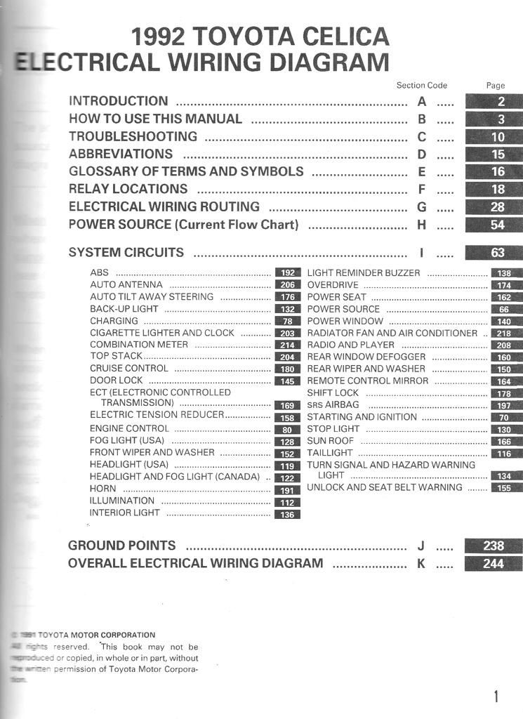 1992 Toyota Celica OEM Shop Service Repair Electrical Wiring Diagram Manual
