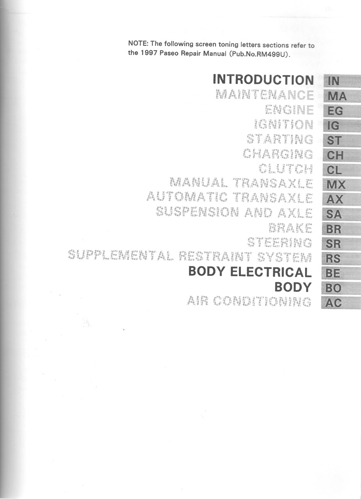 1997 Toyota Paseo Convertible OEM Shop Service Repair Maintenance Manual Supplement