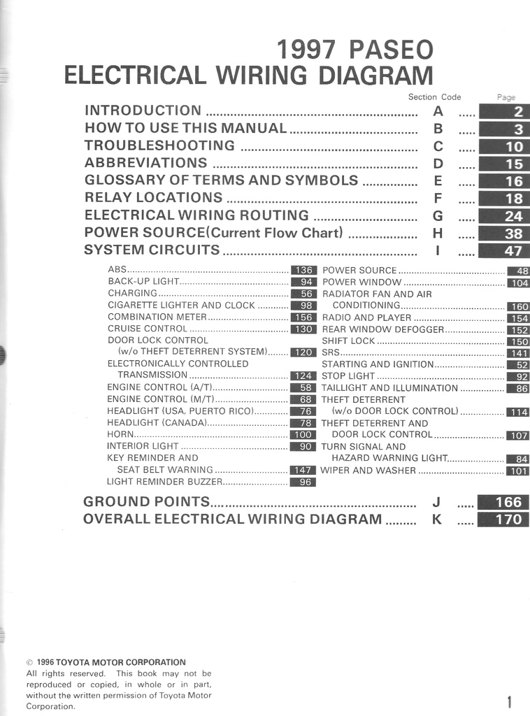 1997 Toyota Paseo OEM Shop Service Repair Electrical Wiring Diagram Manual