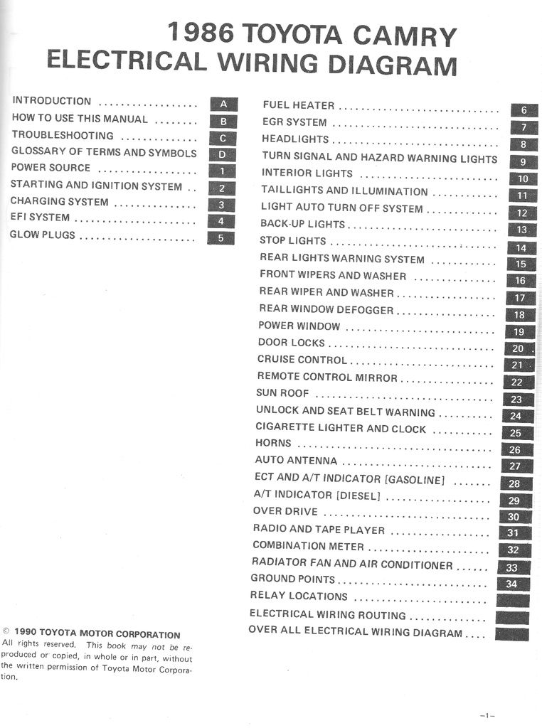 1986 Toyota Camry OEM Shop Service Repair Electrical Wiring Diagram Manual