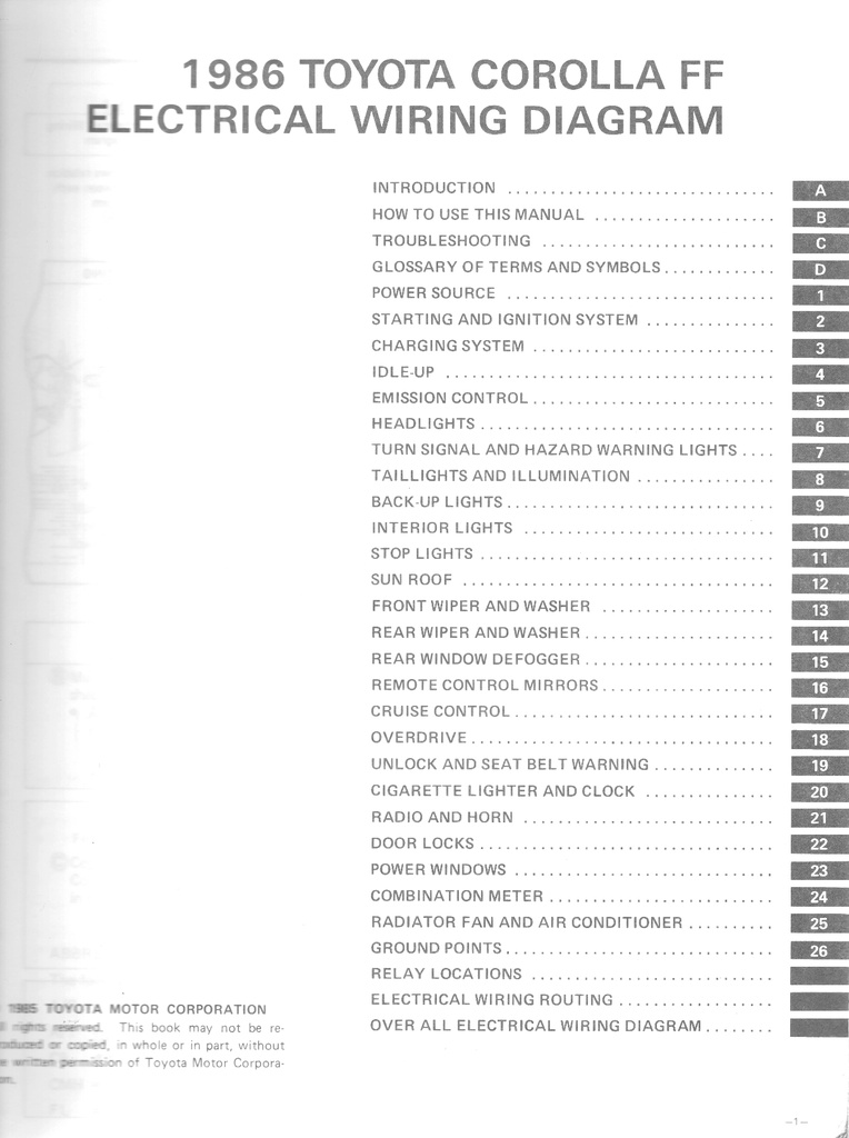 1986 Toyota Corolla FF OEM Shop Service Repair Electrical Wiring Diagram Manual
