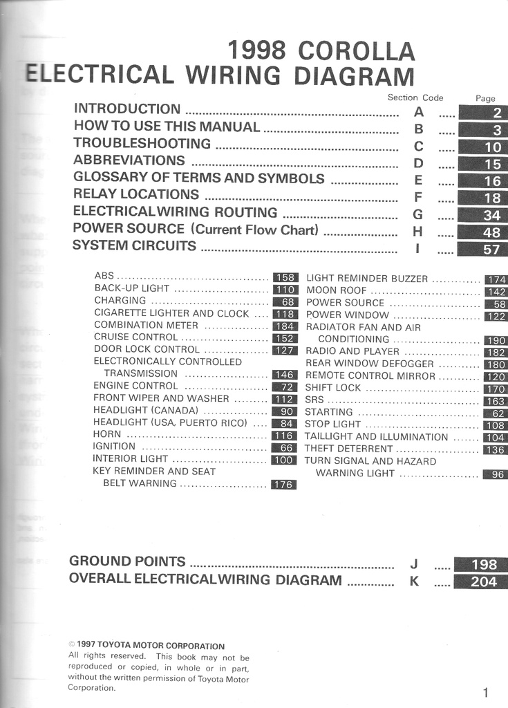 1998 Toyota Corolla ZZE110 OEM Shop Service Repair Electrical Wiring Diagram Manual