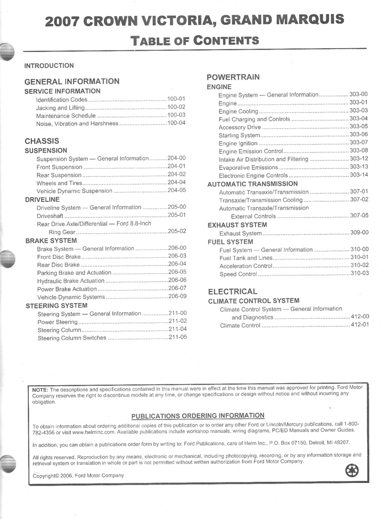 2007 Ford Crown Victoria and Mercury Grand Marquis Original OEM Factory Shop Repair Service Workshop Manual