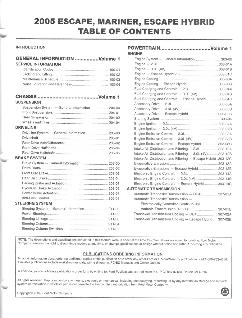 2005 Ford Escape, Mariner, and Escape Hybrid Original OEM Factory Shop Service Workshop Repair Manual 2 Vol Set