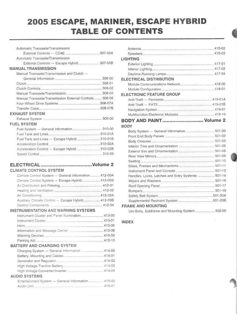 2005 Ford Escape, Mariner, and Escape Hybrid Original OEM Factory Shop Service Workshop Repair Manual 2 Vol Set
