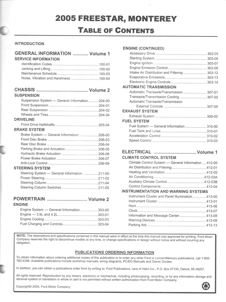 2005 Ford Freestar Mercury Monterey Original OEM Factory Shop Service Workshop Repair Manual 2 Vol Set